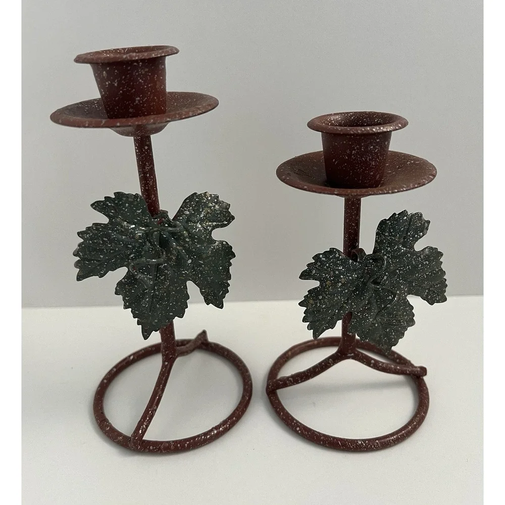 Vintage Pair Metal Grapevine Candlestick Holders Home Interiors Rustic Decor
